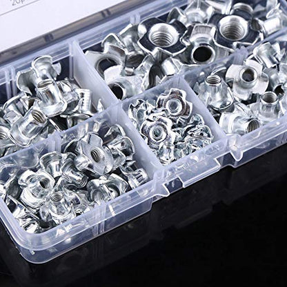 90pcs Nut Zinc Plated Carbon Steel T Nuts Four Pronged Blind Inserts for Wood Furniture Rock Climbing Holds M3/M4/M5/M6/M8