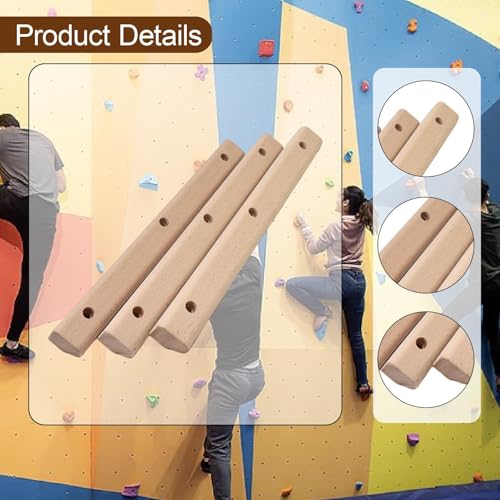 Wooden Rock Climbing Holds 3Pcs Set for Bouldering Training - 50cm (19.7 inch) Portable Grip Strength Trainer for Home & Gym