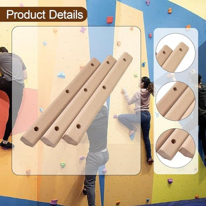 Wooden Rock Climbing Holds 3Pcs Set for Bouldering Training - 50cm (19.7 inch) Portable Grip Strength Trainer for Home & Gym