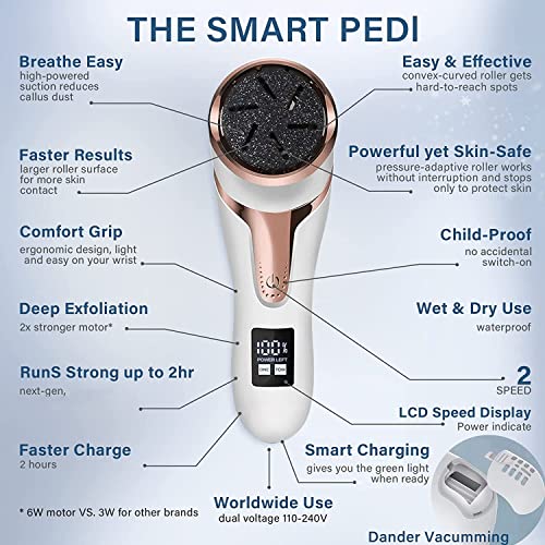 Hoxida Electric Callus Remover for Feet (with Dander Vacuum Cleaner), Quartz, Rechargeable Foot Pedicure Tools Foot File, Professional Foot Care Kit Deadskin Remover with 3Heads&2Speed,LCD Display - style: Electric Callus Remover +10in1