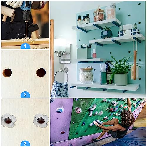 50pcs 1/4"-20 T-Nuts, 304 Stainless Steel 5/16" Barrel Length | Corrosion Resistant, 4-Pronged Tee Nut for Wood, Rock Climbing Holds, Cabinetry - size: 1/4"-20 50pcs 304