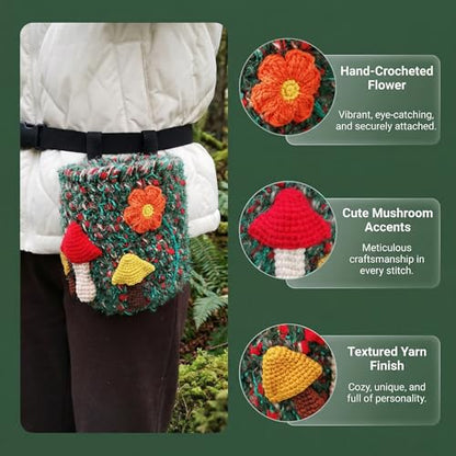 Handmade Crochet Rock Climbing Chalk Bag, Fun Plush Animal Chalk Pouch with Drawstring, Adjustable Waist Belt for Indoor Outdoor Bouldering Sport Climbing - style: Flower