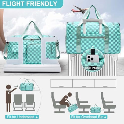 Small Gym Bag for Women, Travel Duffle Bag Carry On Weekender Bag with Shoe Compartment - color: 39#Blue Checkered, style: Gym Bag&toiletry Bag