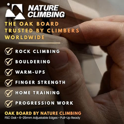 Oak Board - Premium Hangboard Rock Climbing Training as Climbing Fingerboard with Jugs, Slopes and Edges, Pockets as Door Mounted Training Station Rock Climbing Pull Up Bar