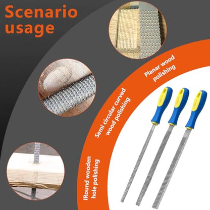 YKLP 8inch Metal File Set,3pcs High-Carbon Steel Needle File,Flat/Half-Round/Round for Metal Wood Working - color: 5