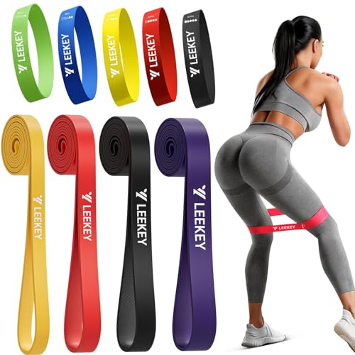 LEEKEY Pull Up Assistance Bands,Muit Levels Resistance Bands for Senior/Adults,Exercise Bands with Door Anchor, Strength Bands for Fitness Training, Physical Therapy,Home Gym Workouts - color: 5-85LBS COLOR+Mini Bands
