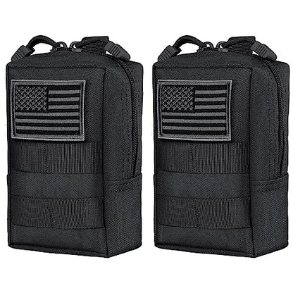 2 Pack Tactical Molle EDC Pouch Multi-Purpose Compact Pack Water-Resistant Utility Pouch with Flag Patch - color: Black