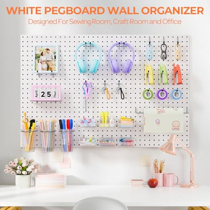 INCLY 90PCS Metal Peg Board Kit with 1/4" Pegboard Accessories | 6 Pack Panels, Bins, Cups and Peg Board Hooks, Paper Towel Holder, Pegboard Wall Organizer, For Craft Room, Office, Sewing - size: 90 PCS