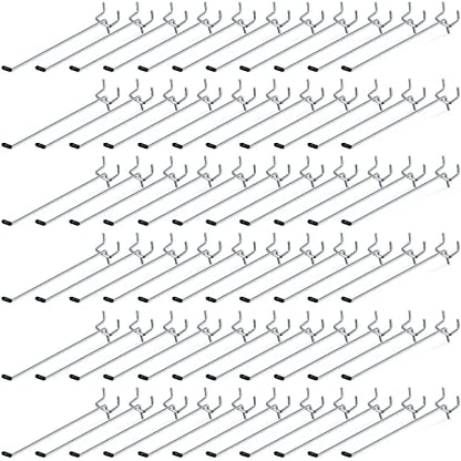 Moxweyeni 100 Pcs Pegboard Hooks Peg Board Organizer Accessories Holders Hanging Stainless Steel Display Wall Hooks for 1/8 and 1/4 Pegboard Wall for Garage Storage Tools(6 Inch) - size: 6 Inch