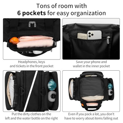 Small Duffel Bag, 17 inch, Black | 25L, Multi Pockets, Carry On, Weekender Bag, Travel Gym Sport, 17x10x9 in - color: Black, size: 17 inch - 1.0