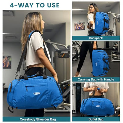 40L/70L 3-Way Duffle Bag Gym Sport Duffel Backpack Shoe Compartment | Foldable Packable,Water-resistant Nylon, Large Capacity, for Travel, Weekender, Blue - color: Blue