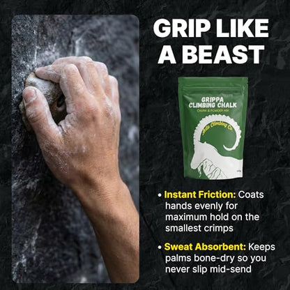 Climbing Chalk 200g, Pro Friction Gymnastics Chalk 100% Magnesium | Non-Toxic Grip for Lifting, Rock Climbing, Gym & Weights! Long Lasting & Skin Friendly | 100% Magnesium