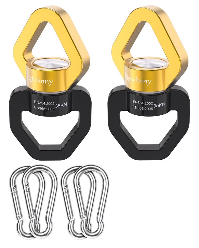 35KN Swing Swivel with Swivel Carabiner, Black Gold, 2 Pack | For hanging chairs, aerial yoga, hammocks, tire swings, kids' swings, gym rings, web tree swings, smooth rotation - color: Black Gold, size: 2 pack with carabiners