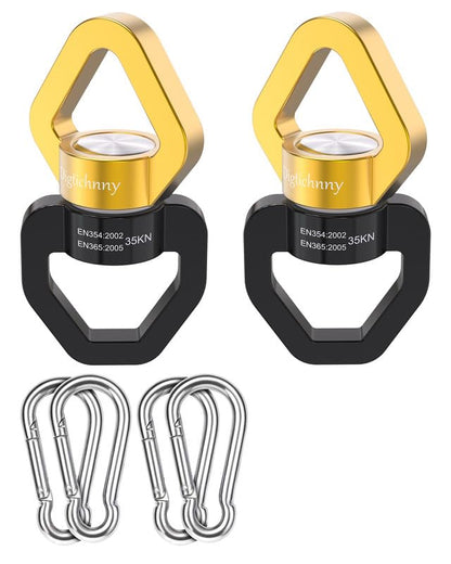 35KN Swing Swivel with Swivel Carabiner, Black Gold, 2 Pack | For hanging chairs, aerial yoga, hammocks, tire swings, kids' swings, gym rings, web tree swings, smooth rotation - color: Black Gold, size: 2 pack with carabiners