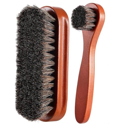 Premium Horsehair Shoe Brush Set - Leather Care Tool Kit for Bags, Boots & Shoes Shine, Polish and Buffing