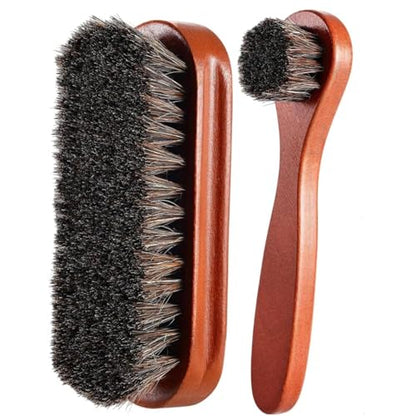 Premium Horsehair Shoe Brush Set - Leather Care Tool Kit for Bags, Boots & Shoes Shine, Polish and Buffing