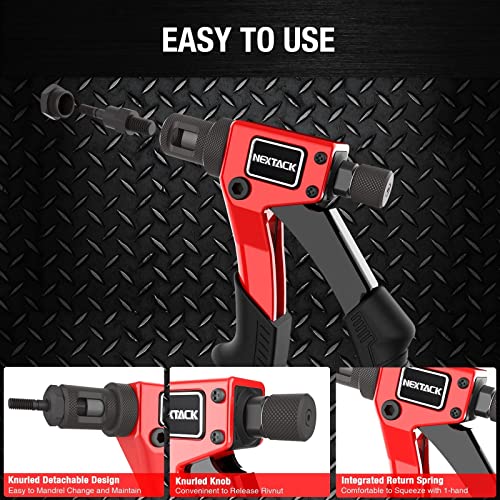 NEXTACK Rivet Nut Tool Kit with Step Drill Bit & 80 Nutserts for Tight Space, 8 Inch Rivnut Tool Set Riveter with 8 Mandrels 6-32 8-32 10-24 1/4-20 M3 M4 M5 M6 in Organized Rugged Carrying Case NT600 - size: 8-inch Single-handed Rivnut Tool Kit/80 Nutsert