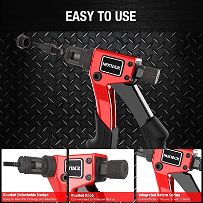 NEXTACK Rivet Nut Tool Kit with Step Drill Bit & 80 Nutserts for Tight Space, 8 Inch Rivnut Tool Set Riveter with 8 Mandrels 6-32 8-32 10-24 1/4-20 M3 M4 M5 M6 in Organized Rugged Carrying Case NT600 - size: 8-inch Single-handed Rivnut Tool Kit/80 Nutsert