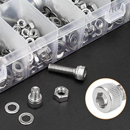 HELIFOUNER 810 Pieces M3 M4 M5 M6 304 Stainless Steel Hex Socket Cap Metric Screws Bolts Washers Nuts Hardware Assortment Kit with Hex Wrenches - size: M3 M4 M5 M6 (810 Pieces), style: Socket Head Screws