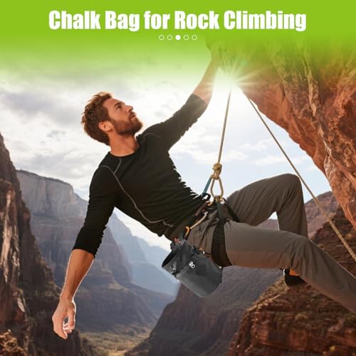 Climbing Chalk Bag Rock Climbing Gear | Gym Chalk Bag With Adjustable Waist Belt and Zippered Storage Pocket for Rock Bouldering Gymnastics Weightlifting Sports - color: Black