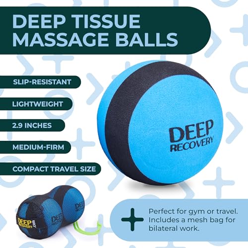 Deep Recovery Deep Tissue Massage Balls for Yoga and Self Myofascial Release, Foam Trigger Point Balls for Mobility and Recovery, Feet, Back, Neck, Legs and Arms (2 Pack, Blue) - color: Blue