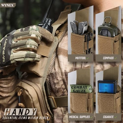 WYNEX Molle Accessories Pouch of Double Zipper Pocket Version, Backpack Strap Pouch Shoulder Strap Molle Attachment Tactical Accessories Bag Shoulder Starps Zipper Pocket Additional Phone Holder - color: Coyote Brown-1Pcs