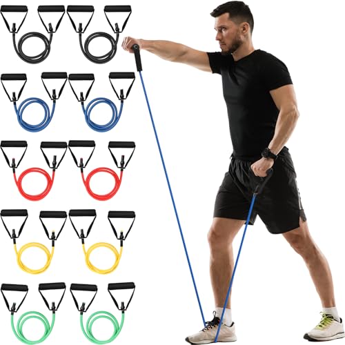 Shappy 10 Pcs Resistance Bands with Handles Exercise Stretch Bands for Exercise Woman Man Training Physical Therapy Workouts Fitness - color: Multicolor