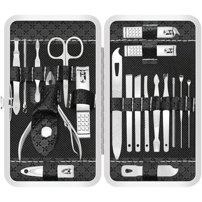 Manicure Set 19 in 1 Nail Clipper Set, Professional Stainless Steel Nail Kit for Women, Men, Nail Care Tools Suitable for Travel Manicure Kit, Grooming Kit with Leather Travel Case - style: 19 in 1 Manicure Set