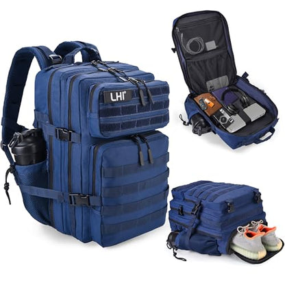 LHI Military Tactical Backpack for Men and Women 45L Army 3 Days Assault Pack Bag Large Rucksack with Shoe Compartment - color: 1.4 Blue