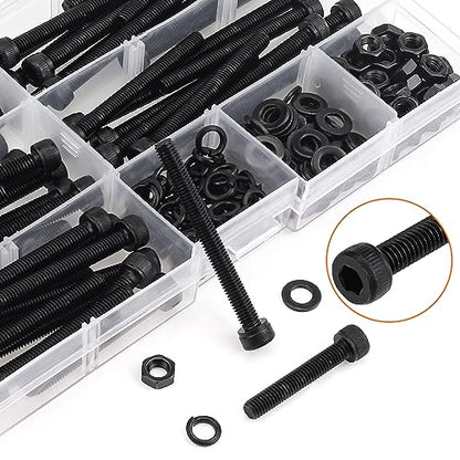 HELIFOUNER 240 Pieces M5 x 30mm /35mm /40mm /45mm /50mm, Hex Socket Head Cap Metric Screws Bolts Washers Nuts Kit, 12.9 Grade Alloy Steel, Fully Threaded, Black - size: M5 x 30/35/40/45/50mm, style: Socket Head