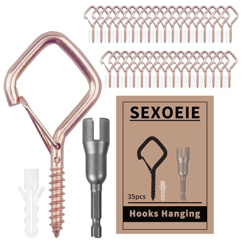 35PCS Eye Screw Hooks for Hanging Heavy Duty with Safety Buckle.Metal Ceiling Hooks for Hanging Plants,Cup,Wind Chime,Bird Feeders,String Lights at Indoor&Outdoor,2.36 Inches Rose Gold - color: Rose Gold, size: 35Pcs