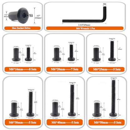 Black M6 Hex Drive Socket Cap Bolts Screws Kit,30-Sets Binding Post Screws Socket Cover Connecting Bolt Fixing Post Screw for Furniture Chair Crib Table Cabinets,M6x16mm/ 20mm/ 25mm/ 30mm/ 40mm/ 50mm - color: Black, size: Black-6sizes-35sets