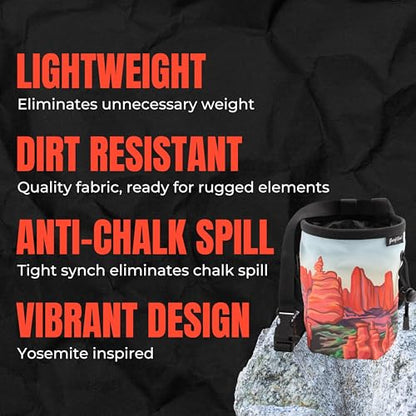 Rock Climbing Chalk Bag | for Outdoor, Gym, & Bouldering | Adjustable Waist Belt, Durable Drawstring Closure, & Zippered Pocket - style: Moab