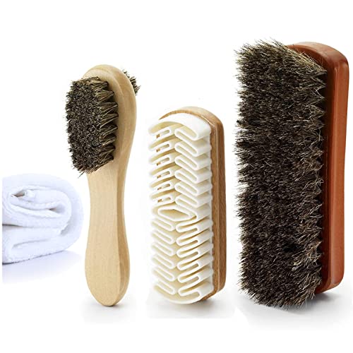 Variety Shoe Brush Kit - Double-Sided Shoe Polish Applicator & Horse Hair Brushes for Polishing - Nubuck & Suede Brush for Shoes, Soft Leather Cleaning with Microfiber Cloth - color: Shoe Brush Kit