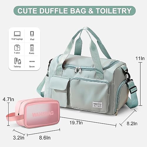 Small Gym Bag for Women, Travel Duffle Bag Carry On Weekender Bag with Shoe Compartment - color: 30#All Green, style: Gym Bag&toiletry Bag