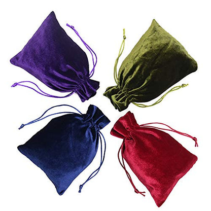 HRX Package Soft Velvet Gift Bags, 5.1x7.8 inch Velvet Drawstring Pouches for Tarot Rune Jewelry Crystal 4 Pack - color: Red, Moss Green, Navy Blue, Purple