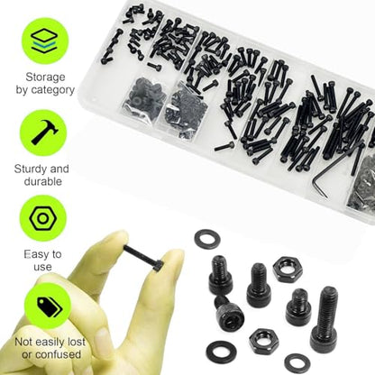 1400Pcs M2.5 Screws,M2.5x4/6/8/10/12/16/20/25mm Screw kit,Hex Socket Head Cap Bolts,12.9 Grade Black Zinc Plated for 3D Printer - size: M2.5x4/6/8/10/12/16/20/25mm
