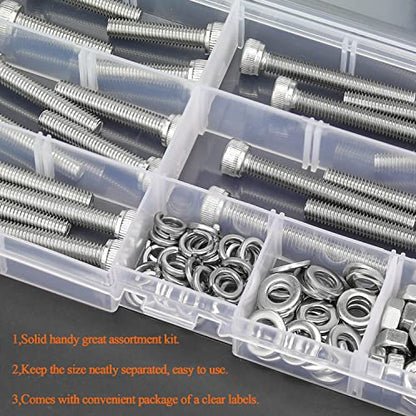 HELIFOUNER 80 Pieces M6 x 30mm /35mm /40mm /45mm /50mm, Hex Socket Head Cap Metric Screws Bolts Washers Nuts Kit, 304 Stainless Steel - size: M6 x 30/35/40/45/50mm