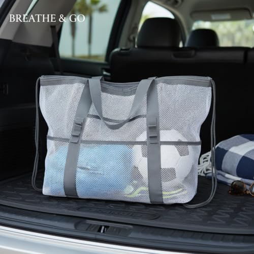 Mesh Drawstring Gym Bag, Breathable Nylon Storage for Wet Gear and Sports Equipment, 17 x 15 Inch (1 PC) - color: White