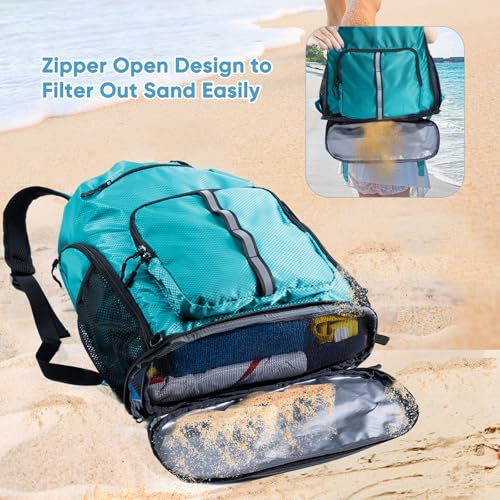 Large Beach Backpack Waterproof Sandproof - Customized Oversized Drawstring Pool Bag with Shoe Compartment for Toiletries, Towels, Gym, Travel - color: Teal, size: Large