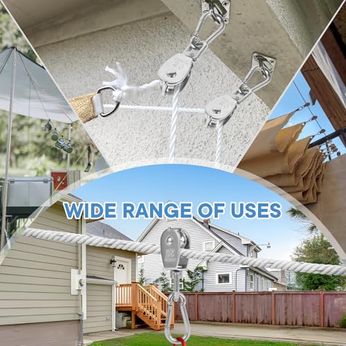 10x 304 Stainless Steel M20 Single Swivel Rope Pulley Blocks w/Snap Hooks | 360° anti-twist swivel pulley. For lifting, towing & hanging wire rope on crane/outdoor. Has spring snap hooks for fast fit - size: M20-10pcs