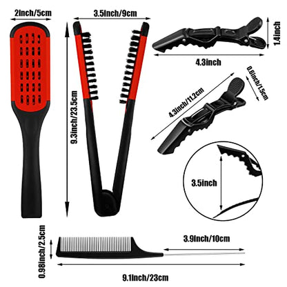 Honeydak Double Brush Boar Bristle Clamp Comb with Alligator Clips, Rat Tail Comb for Hair Styling (Red Black) - color: Red Black Comb