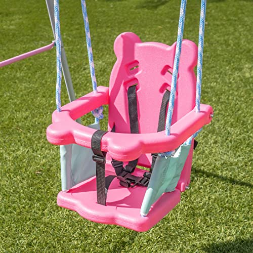 Sportspower My 1st Toddler Swing - Heavy-Duty Baby Indoor/Outdoor Swing Set with Safety Harness, Pink/Pale Green, 57" L x 56" W x 47" H - color: Pink/Pale Green