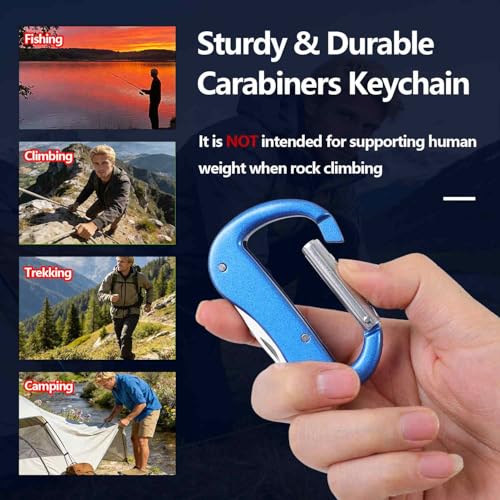 Multitool Carabiner with Pocket Knife, Stocking Stuffers Gifts for Men,Bottle Opener,Nail file,Small Scissors,EDC Carabiners Keychain,Survival Gear for Camping Hiking（Blue) - color: Blue