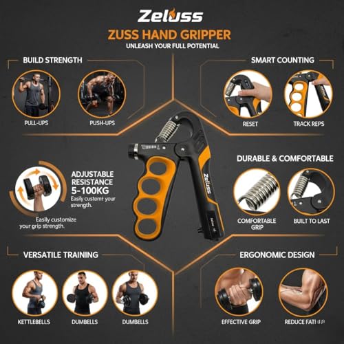 Hand Grip Strengthener with Counter, Adjustable 5-100 kg Resistance, Non-Slip Fitness Grip for Exercise Training