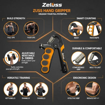 Hand Grip Strengthener with Counter, Adjustable 5-100 kg Resistance, Non-Slip Fitness Grip for Exercise Training
