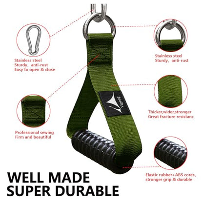 Heavy Duty Gym Exercise Handles Attachment for Cable Machine,Resistance Band,Pulley System Home Fitness Workout Equipment, with Elastic Rubber Grip and 2 Large Carabiners - color: Military Green xw