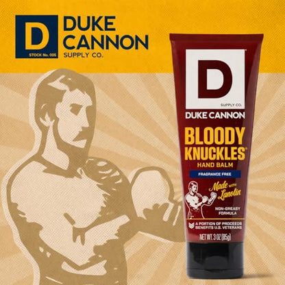 Duke Cannon Supply Co. Bloody Knuckles Hand Repair Balm for Men - 3 oz Travel Size Hand Cream - Fragrance- Free Moisturizing Cream for Dry Cracked Hands - Non-Greasy Lanolin Formula - size: 3 Ounce (Pack of 1)