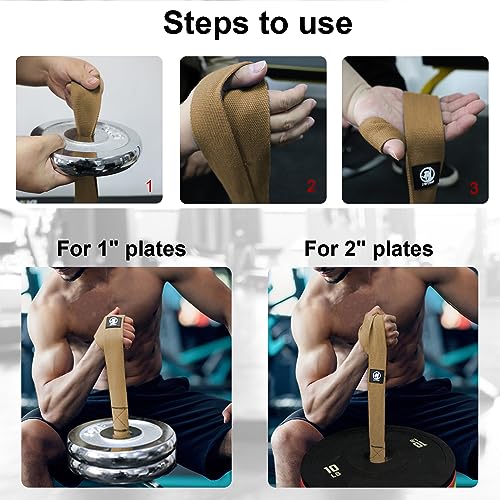 J Bryant Arm Wrestling Training Strap Belt Hand Grip- Ideal for Wrist Forearm and Biceps Workouts Multifunctional Home Gym Fitness Equipment Compatible with 1 inch and 2 inches Barbell Plates - color: Khaki