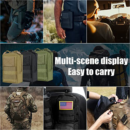 2 Pack Tactical Molle EDC Pouch Multi-Purpose Compact Pack Water-Resistant Utility Pouch with Flag Patch - color: Khaki